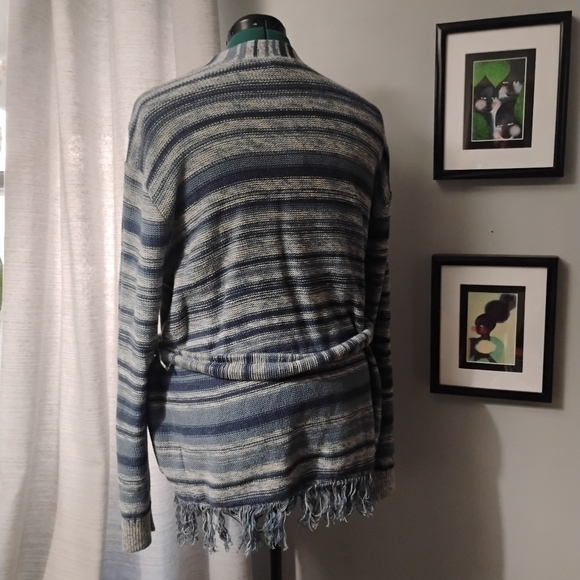 Lauren Ralph Lauren Striped Belted Linen-Cotton Knit Cardigan Blue White XL NWT - Picture 10 of 12